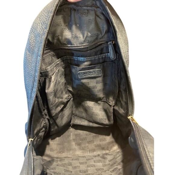 Michael Kors Black Pebbled Leather Backpack with Gold Logo Plate - Picture 8 of 10